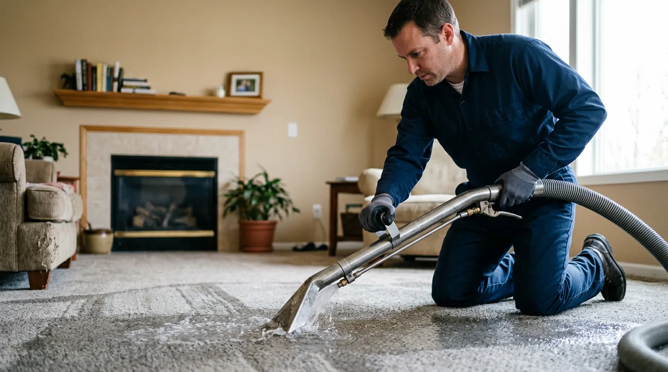 Water damage restoration technician working near Pettibone, ND